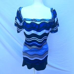 Blue, Black, and White Striped Off the Shoulder Blouse